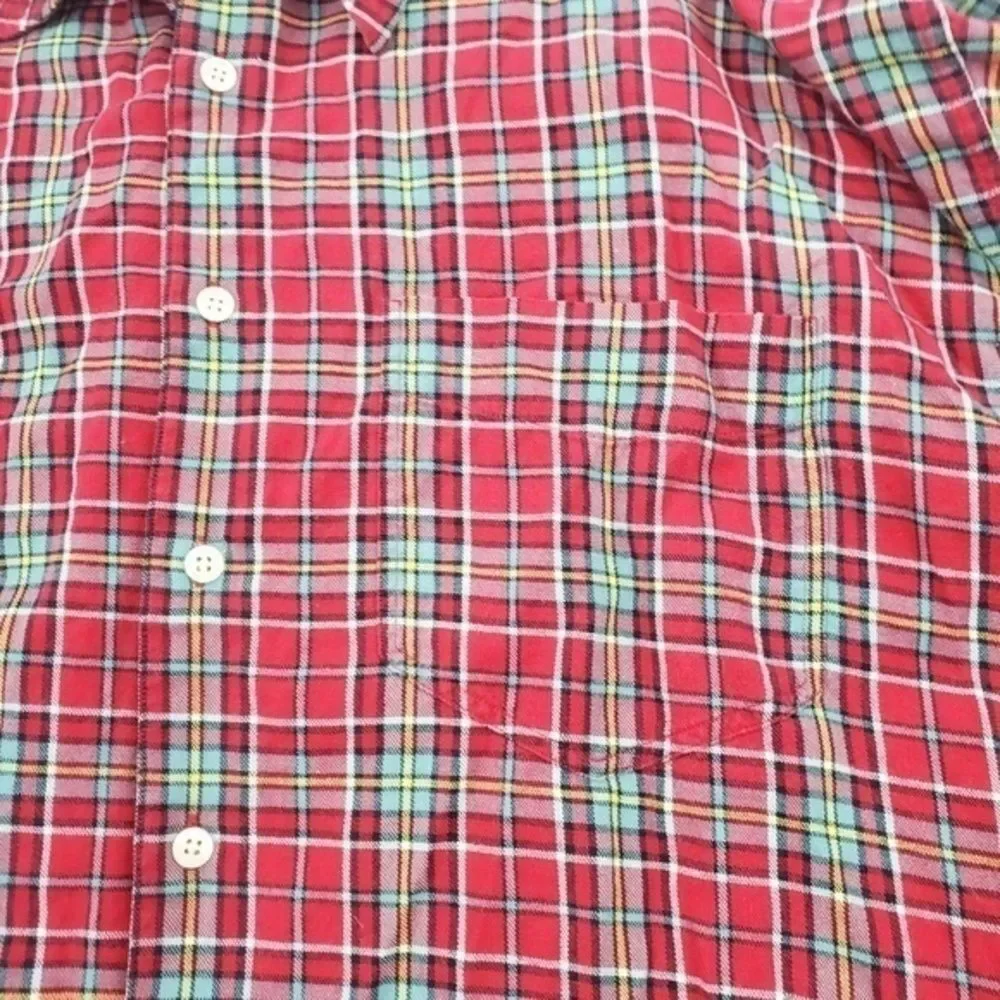 J Crew Shirt XL Plaid Red Green Button Front‎ Long